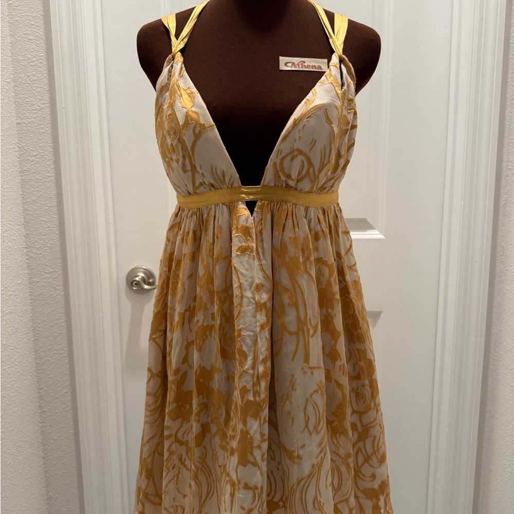 Athena Backless Dress in Yellow and White